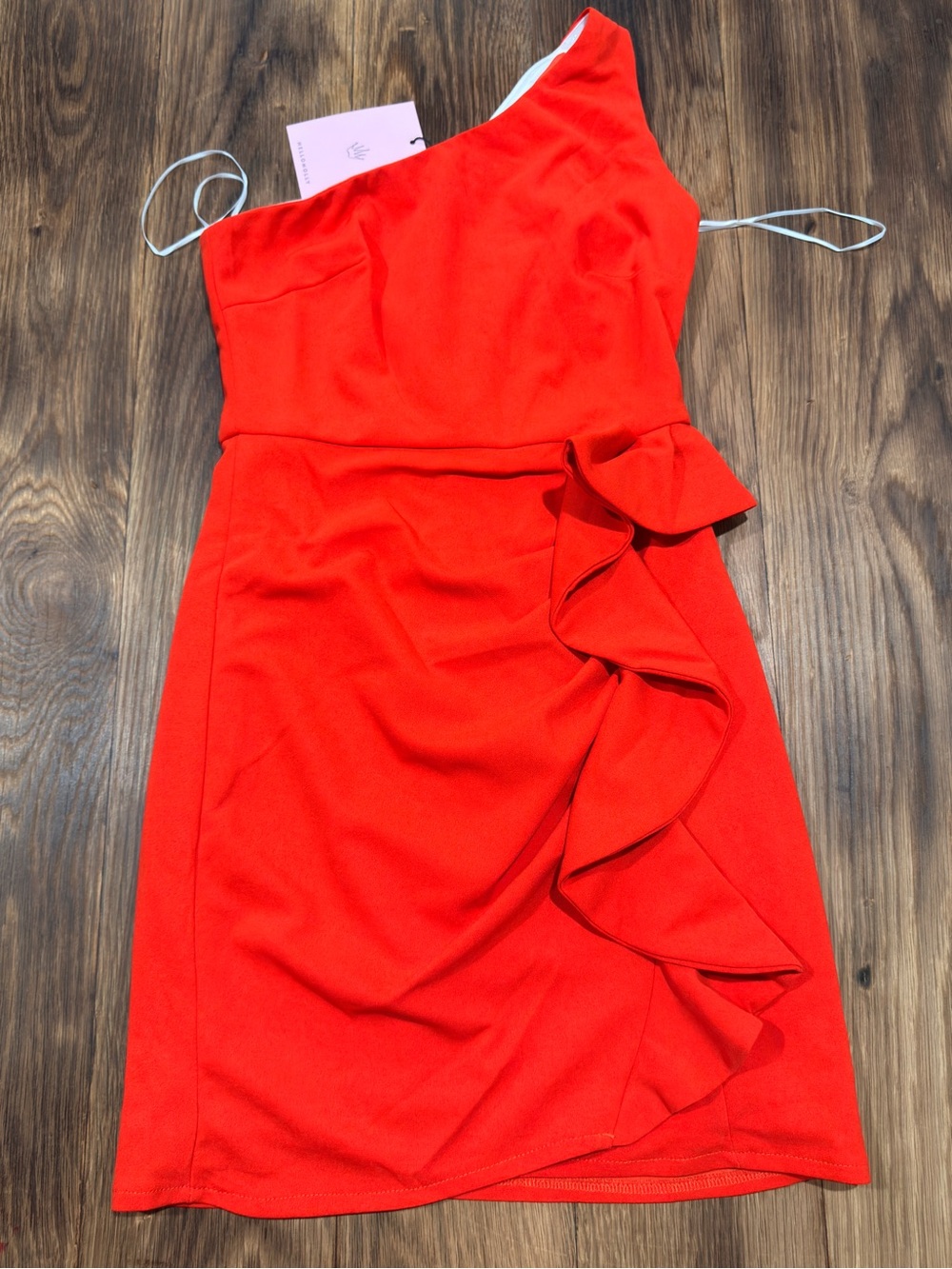 Hello Molly One-Shoulder Red Ruffle Midi Dress